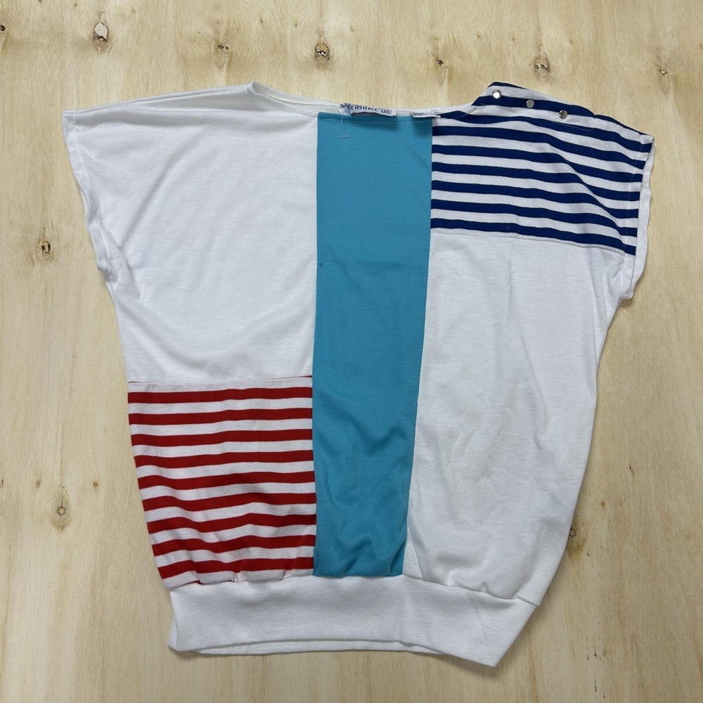Vintage Measure Up Shirt Womens 40 XL Multicolor Nautical Stripe Dolman BoatNeck